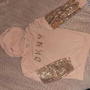 DKNY Pink Hoodie with Gold Sequin Sleeves